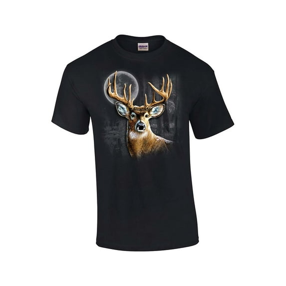 Whitetail Deer in Wilderness Adult Short Sleeve T-shirt-Black-4Xl