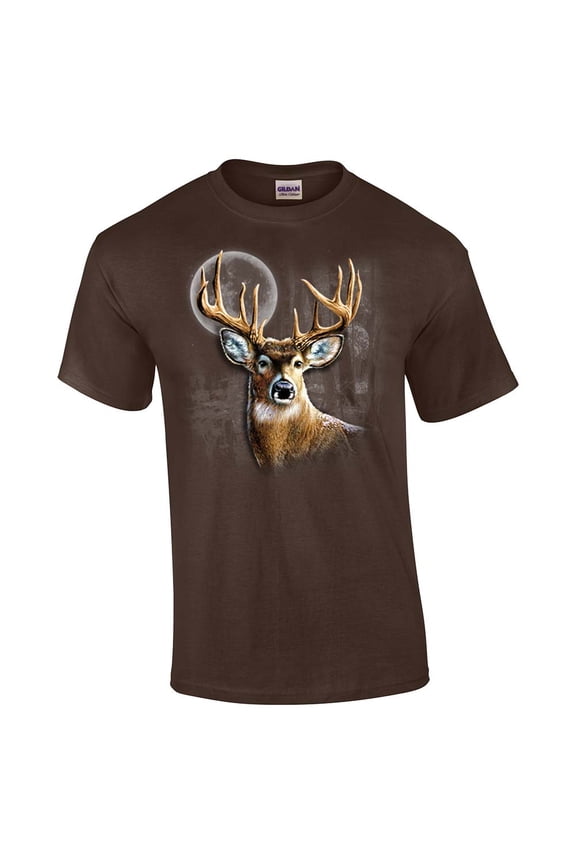 Whitetail Deer in Wilderness Adult Short Sleeve T-shirt-Brown-4Xl
