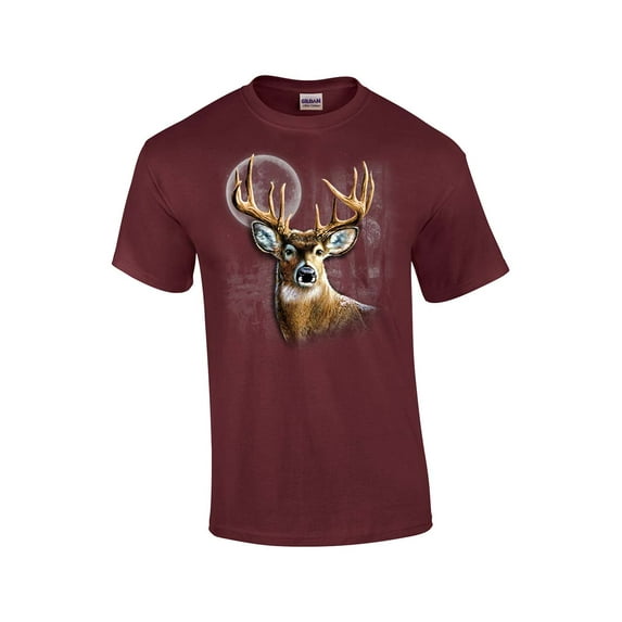 Whitetail Deer in Wilderness Adult Short Sleeve T-shirt-Maroon-XXXL