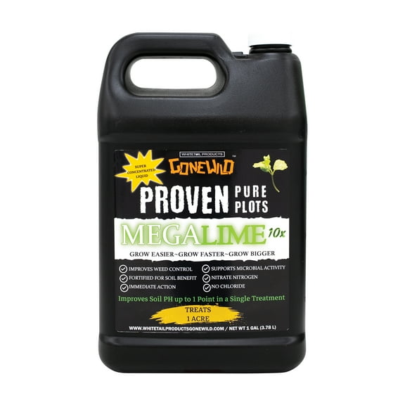 Whitetail Products Gone Wild, Mega Lime 10X, Liquid Soil Conditioner/Fertilizer, Treats 1 Acre, 1 Gallon Jug, Made in Wisconsin, G6619