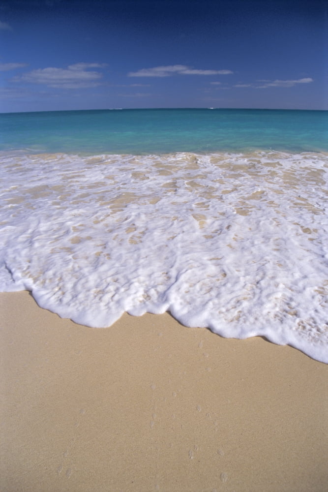 Whitewash Breaking Along Shoreline Turquoise Water Blue Sky On Horizon Canvas Art - Mary Van de Ven Design Pics (12 x 19)