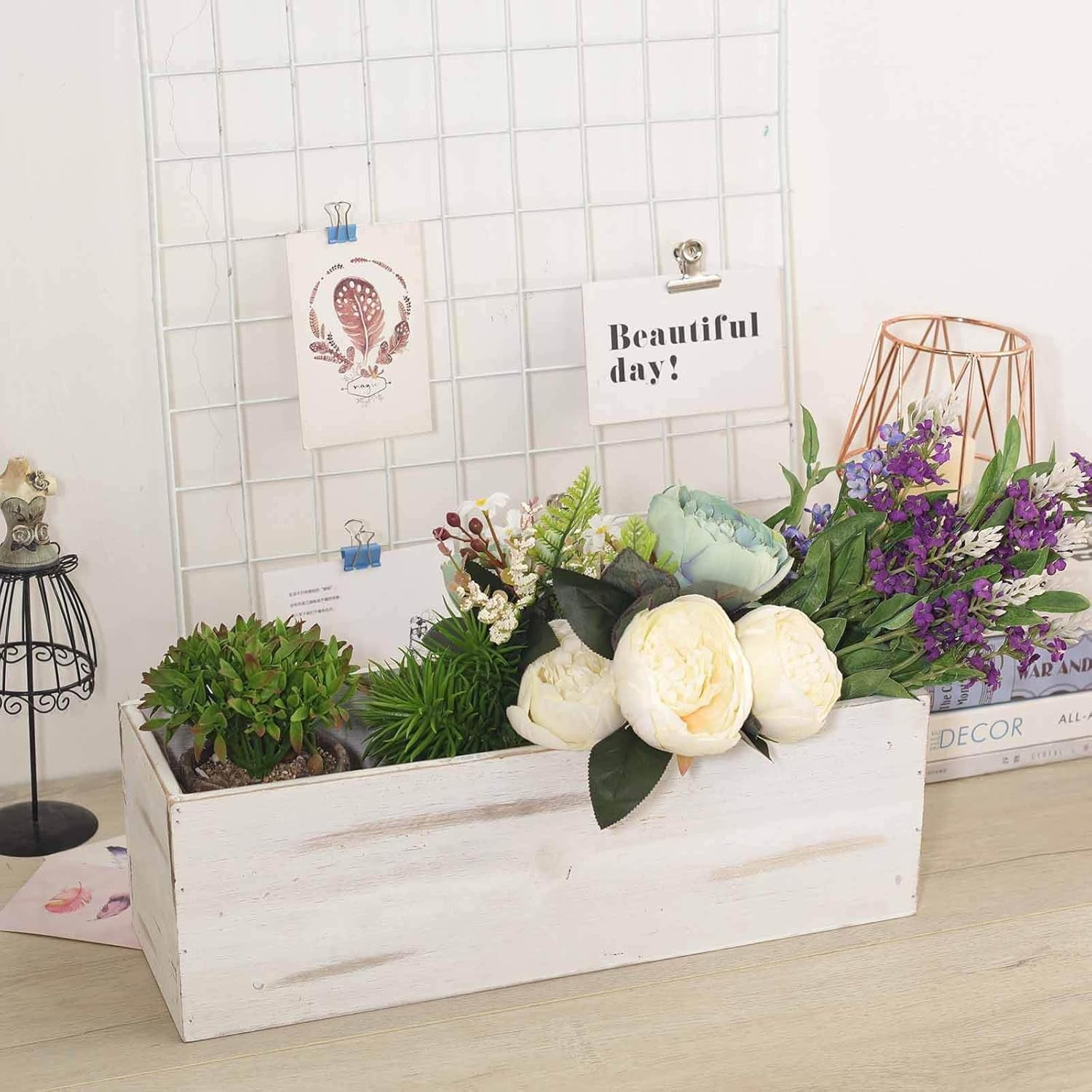 Whitewash Wood Planter Boxes with Plastic Liner DIY Box Rectangle Wood ...