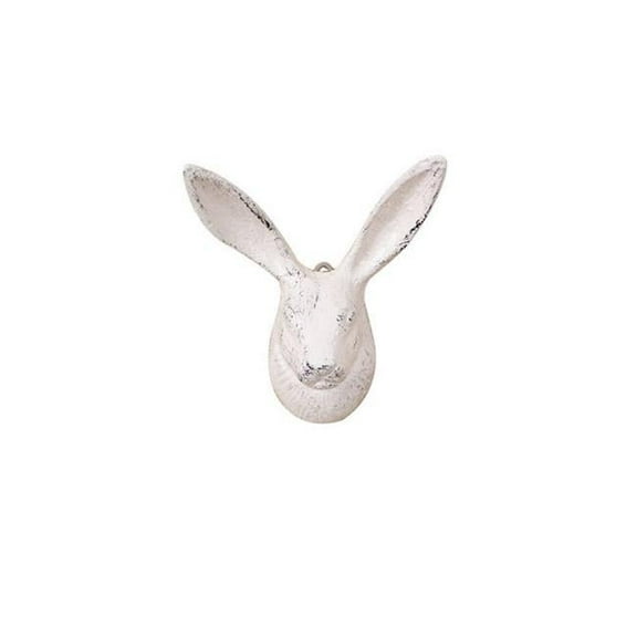 Whitewashed Cast Iron Decorative Rabbit Hook, 5 in.
