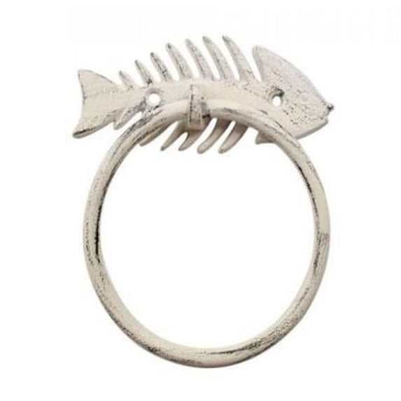 Whitewashed Cast Iron Fish Bone Towel Holder - 5.5 in.