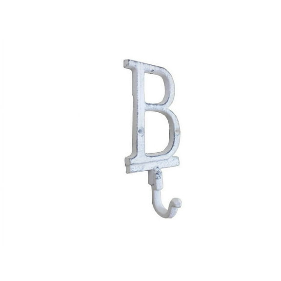 Whitewashed Cast Iron Letter B Alphabet Wall Hook 6"