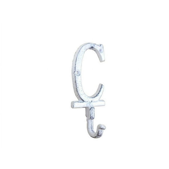 Whitewashed Cast Iron Letter C Alphabet Wall Hook 6"