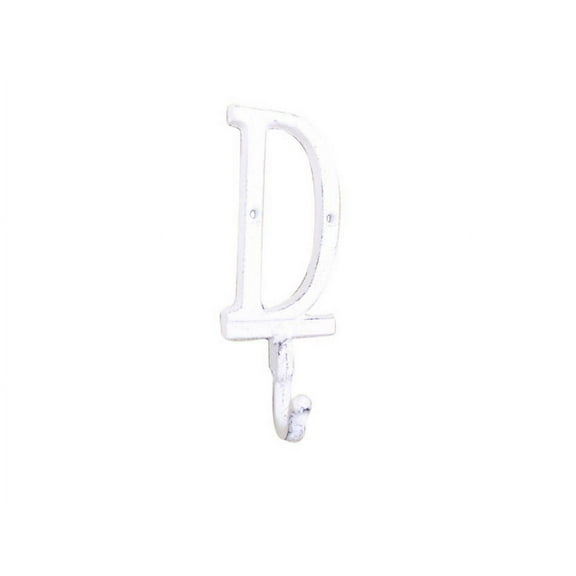 Whitewashed Cast Iron Letter D Alphabet Wall Hook 6"