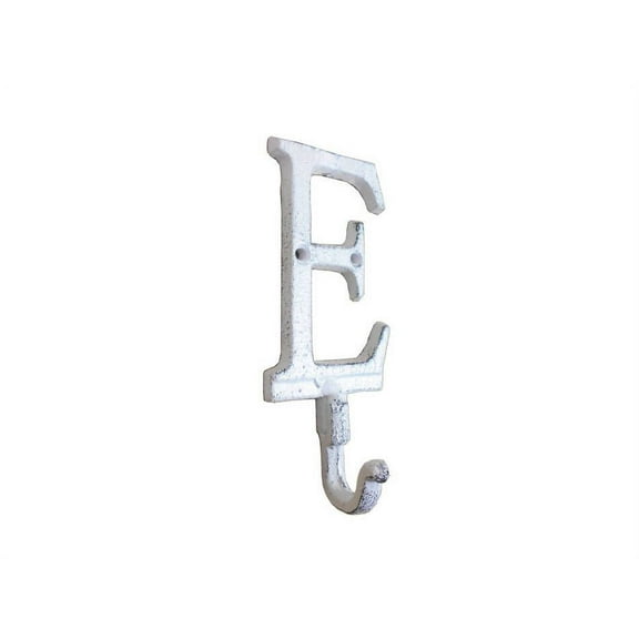 Whitewashed Cast Iron Letter E Alphabet Wall Hook 6"