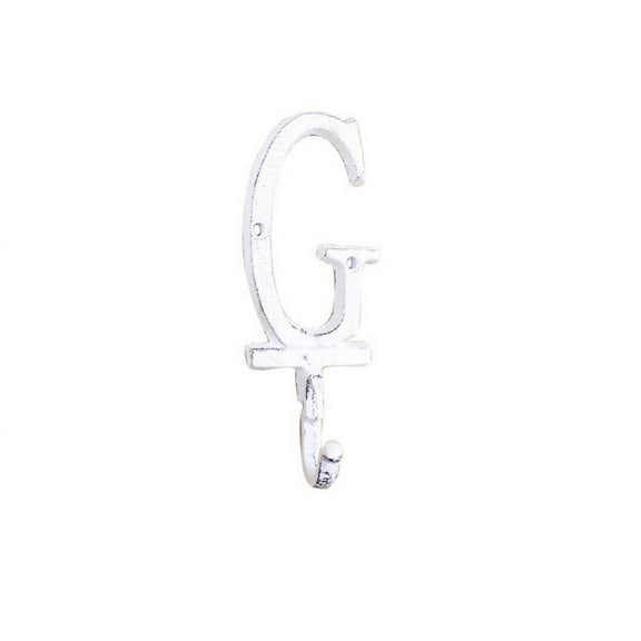 Whitewashed Cast Iron Letter G Alphabet Wall Hook 6"