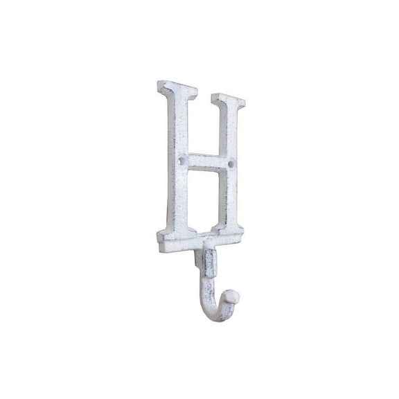 Whitewashed Cast Iron Letter H Alphabet Wall Hook 6"