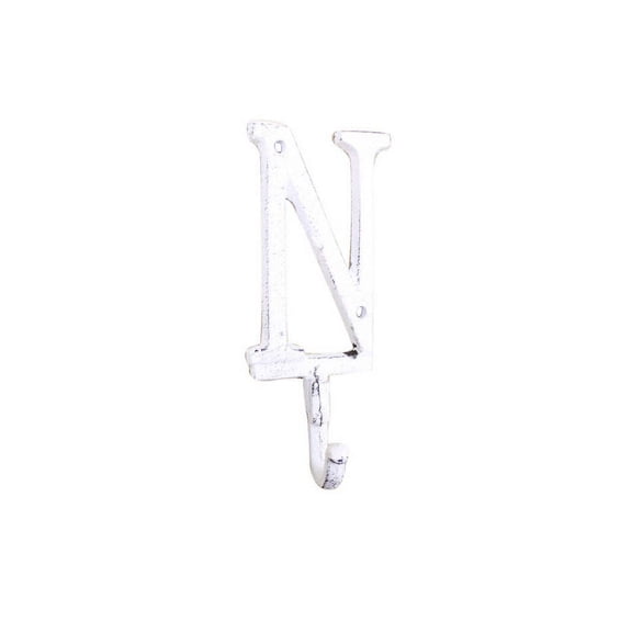 Whitewashed Cast Iron Letter N Alphabet Wall Hook 6"