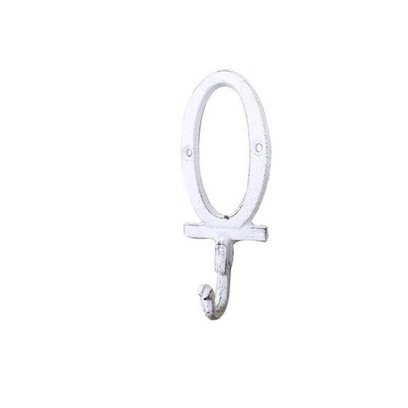 Whitewashed Cast Iron Letter O Alphabet Wall Hook 6"