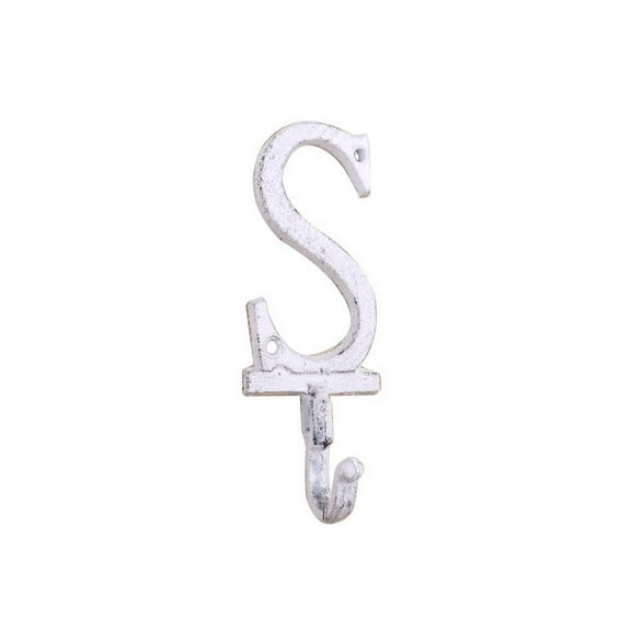 Whitewashed Cast Iron Letter S Alphabet Wall Hook 6"