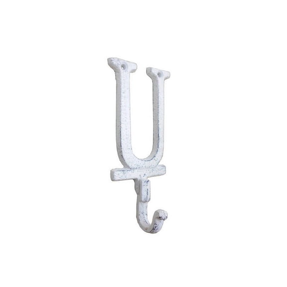 Whitewashed Cast Iron Letter U Alphabet Wall Hook 6"