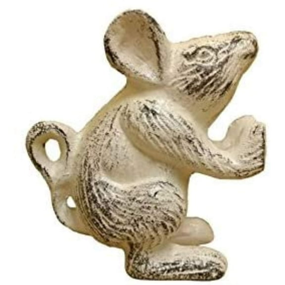 Whitewashed Cast Iron Mouse Door Stopper 5" - Decorative Door Stopper - Decor A
