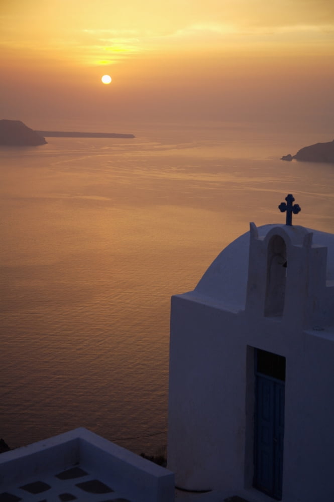Whitewashed Chapel By Sea At Sunset Canvas Art - Paul Miles Design Pics (22 x 34)