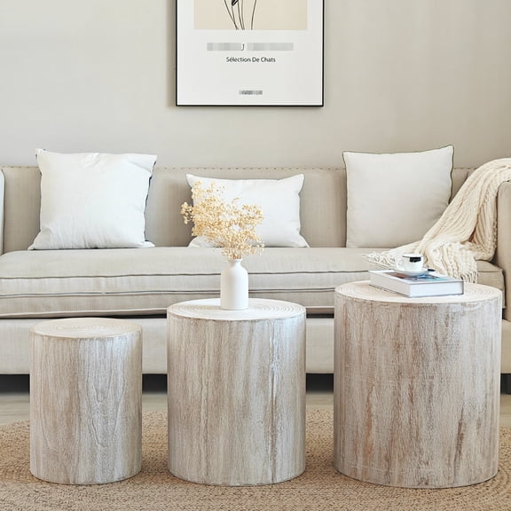 Whitewashed Fir Wood End Tables | Used in Different Living Spaces | Bring a Warm Organic Aesthetic