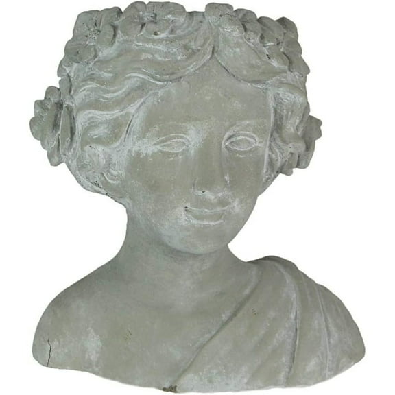 Whitewashed Gray Concrete Classic Greek Woman Head Planter 10 Inches High