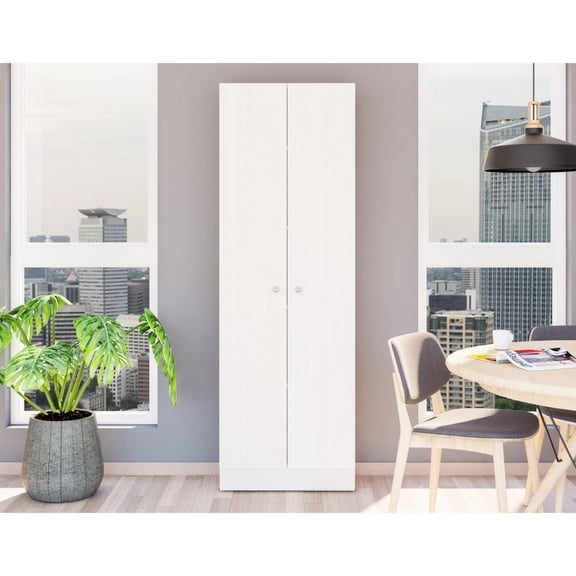 Whitewashed Oak, 70" Tall Storage Solution | Fits Well in Garage, Kitchen etc. | Five 12.9" High Interior Shelves