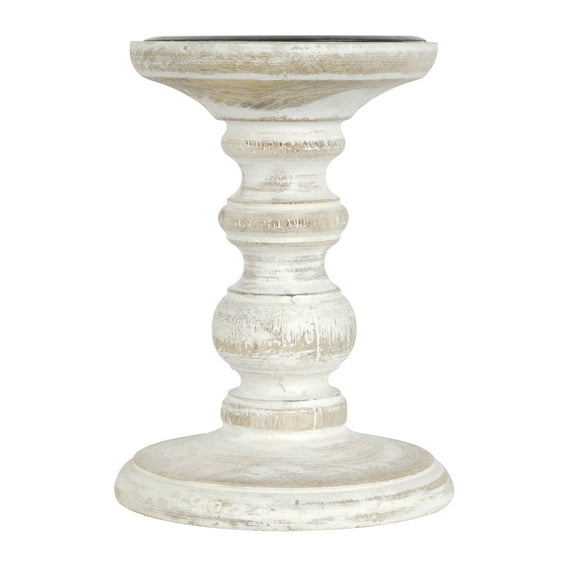 Whitewashed Wood Carved Pillar Candle Holder by Ashland