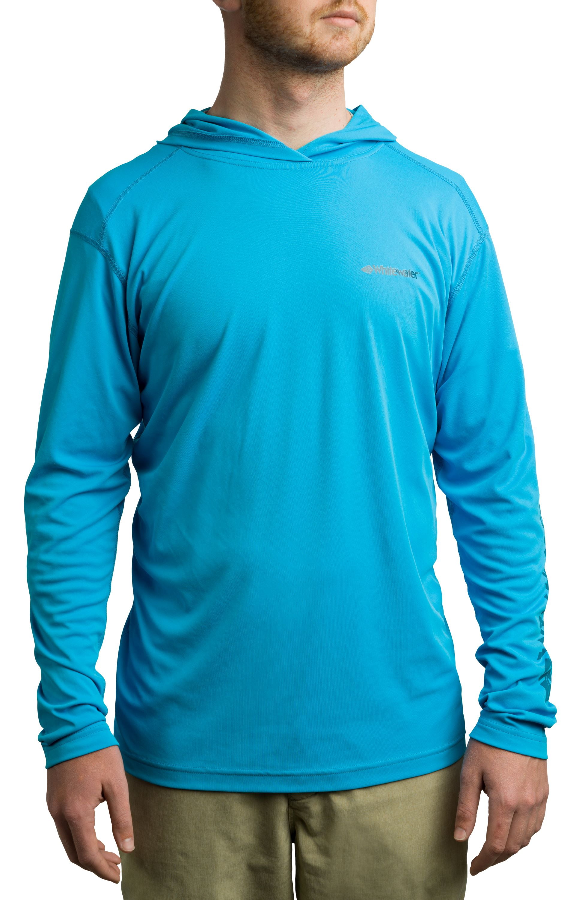 Whitewater Fishing Lightweight Long Sleeve Tech Hoodie with UPF Protection  (Cyan Blue, 3X-Large)