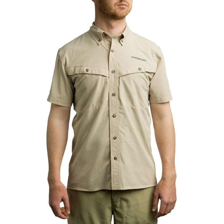 Whitewater Lightweight Moisture Wicking Short Sleeve Fishing Shirt with UPF  50 (Oxford Tan, Small)