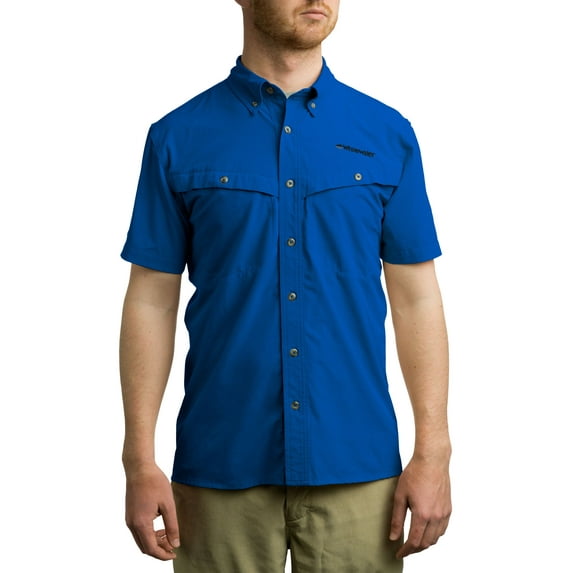 Whitewater Lightweight Moisture Wicking Short Sleeve Fishing Shirt with UPF 50 (Strong Blue, X-Large)