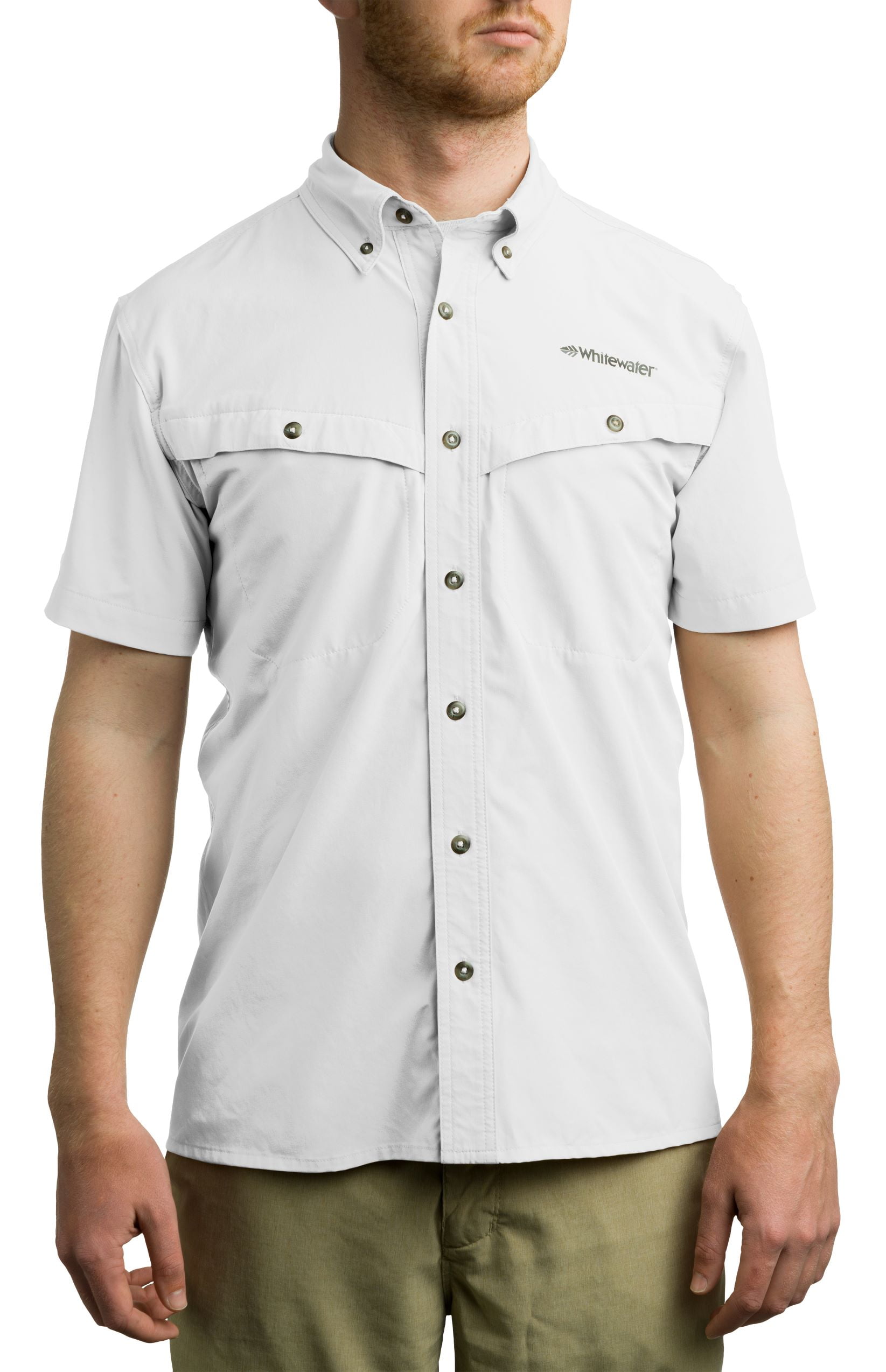 Whitewater Lightweight Moisture Wicking Short Sleeve Fishing Shirt with UPF  50 (White, Small) 