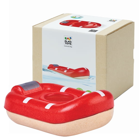 PlanToys® Wooden Whitewater Raft , Waterproof Bath and Water Play Toy , Montessori Toy for Imaginative Play, Coordination and Sensory Development , Eco Friendly Floating Toy