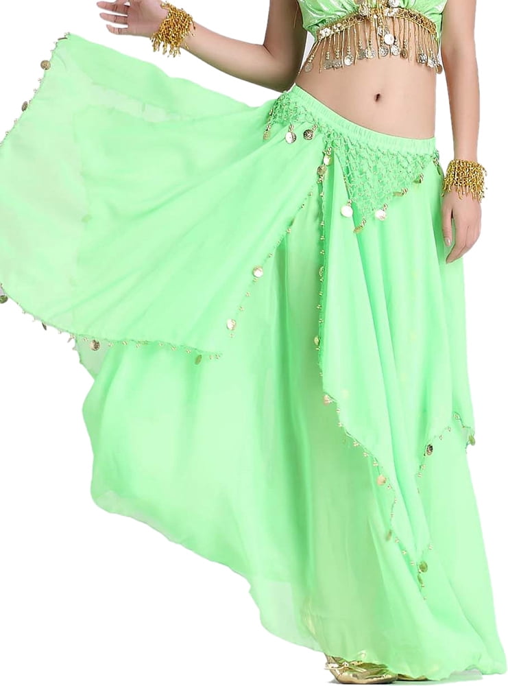 Whitewed Belly Dance Skirt Practise Wear Happy Birthday Clothes Accessories  Coins Chiffon Light Green - Walmart.com