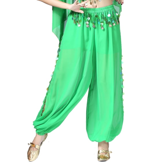 Whitewed Belly Fusion Dancer Dancing Class Clothes Harem Pants Leg Slits Green