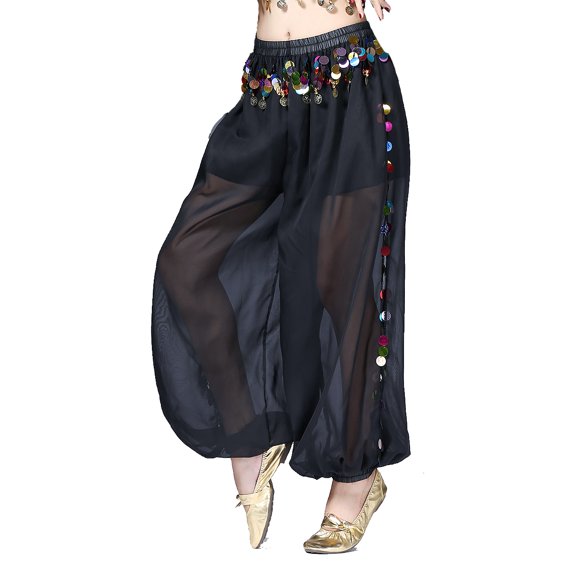 Whitewed Belly Tribal Bollywood Dance Style Harem Pants with Slits Black