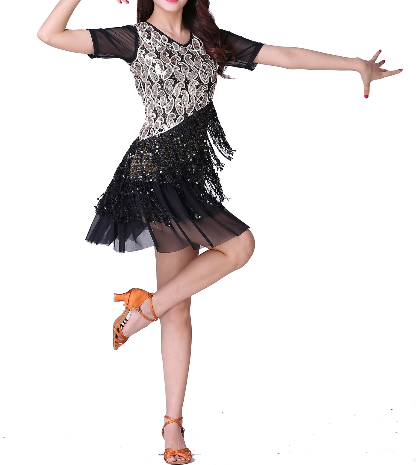 Whitewed Embroidered Reproduction 1920's Charleston Prom Flapper Line  Dancing Dresses Black - Walmart.com