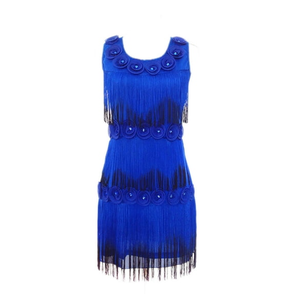 Whitewed Floral Tassel Beaded Speakeasy Era Event Cocktails Clothing Dress Blue
