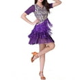 thumbnail image 1 of Whitewed Fringe Beaded Modest Latin Ballroom Dance Recital Dress Purple, 1 of 5