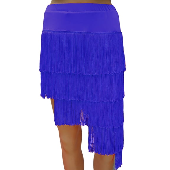 Whitewed Fringe Latin Mambo Paso Doble Quickstep Practice Dance Wear Ladies Dance Skirts Blue