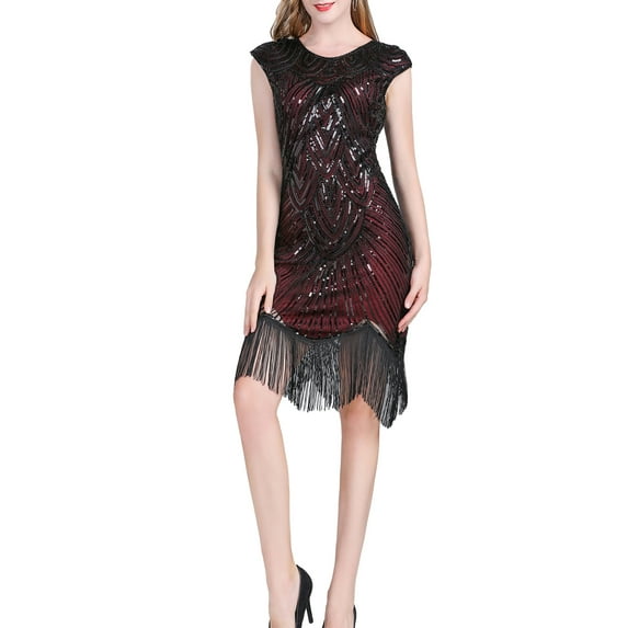 Whitewed Fringe Roaring 20's Themed Cocktail Birthday Party Clothes Dresses Burgundy