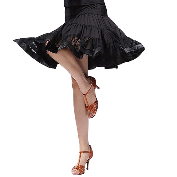 Whitewed Knee Length Flounced Swing Ballroom Latin Dance Practice Performance Circle Skirts
