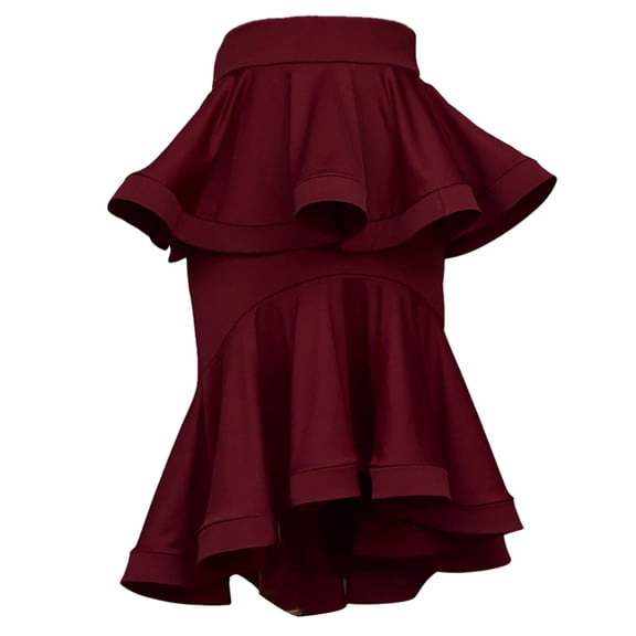 Whitewed Layers Tiered Frilled Flared Latin Rumba Dance Performance Practice Clothes Dancewear Adult Burgundy
