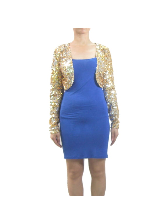 Long Sleeve Special Occasion Sequin Tops and Jackets Women Gold