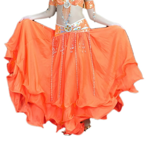 Whitewed Long Twirl Tribal Gypsy Style Belly Dance Skirts Classes Practice Festival Wear Orange