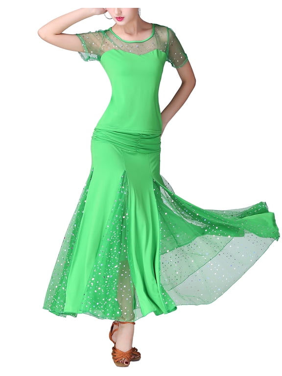 Modern Smooth Ballroom Waltz Tango Events Dance Gown Wear for Halloween Green
