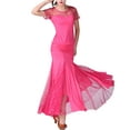 thumbnail image 1 of Whitewed Modern Waltz Ballroom Exam Dance Practice Clothes Wear Attire with Sleeves Adult Rose Red, 1 of 5