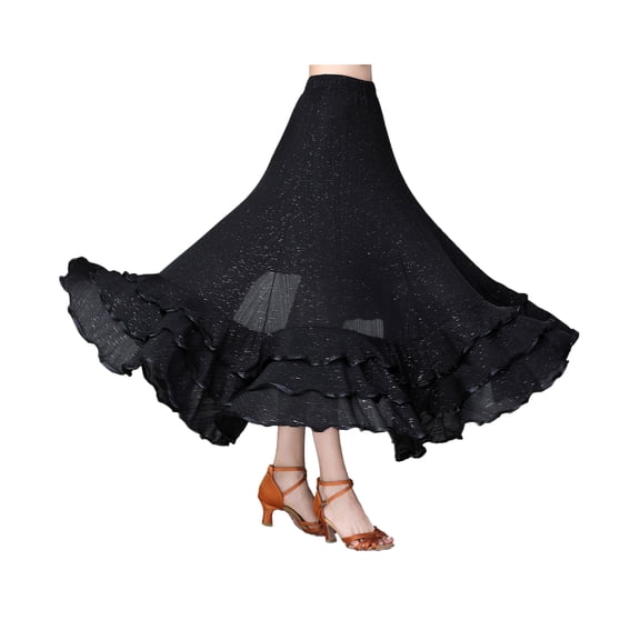 Whitewed Ruffle Sparkle Long Skirt Maxi Ballroom Latin Dance Practice Performance Circle Skirts