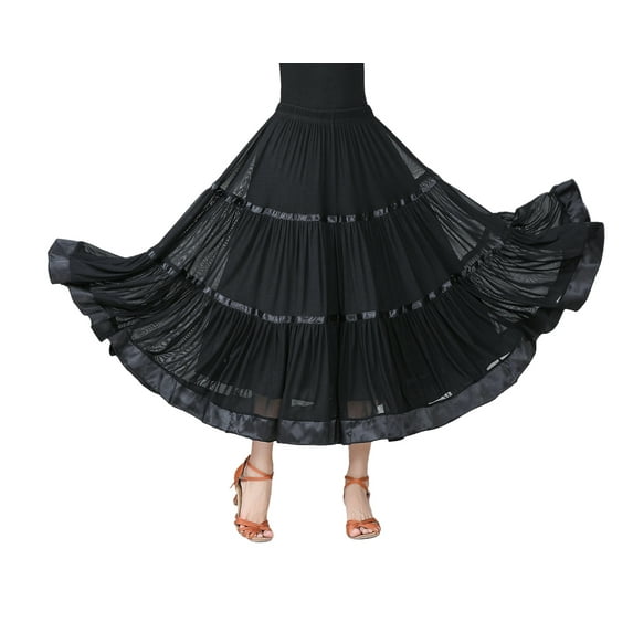 Whitewed Sash Trimmed Mesh Ballroom Skirt Latin Dance Practice Performance Circle