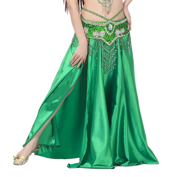 Whitewed Satin Panel Skirt Wear Tribal Fusion Gypsy Egyptian Cabaret Belly Dance Costuming Dark Green