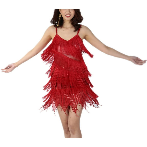 Whitewed See Through Fringe Jive Tango Ballroom Dance Competition Nightclub Wear Clothes Red