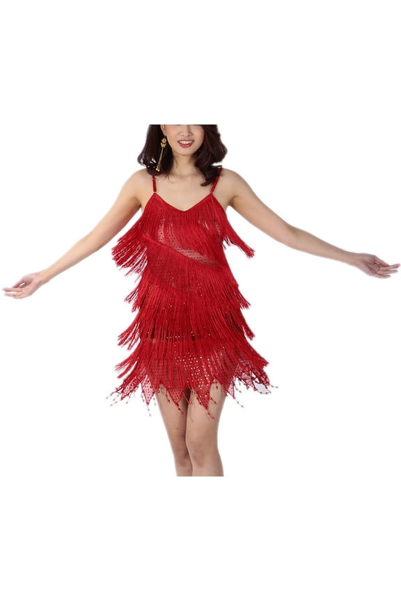 See Through Fringe Jive Tango Ballroom Dance Competition Nightclub Wear Clothes Red