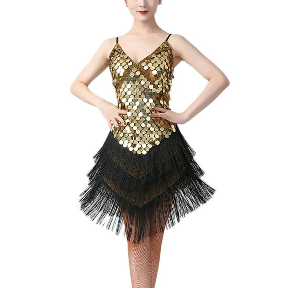 Whitewed Sequin Fringe Tassel Tango Dance Clothing Ballroom Dress