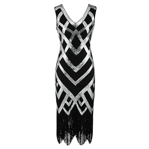 Whitewed Sequin Vintage 20s Themed Party Bridesmaid Dress Outfits Black/Silver